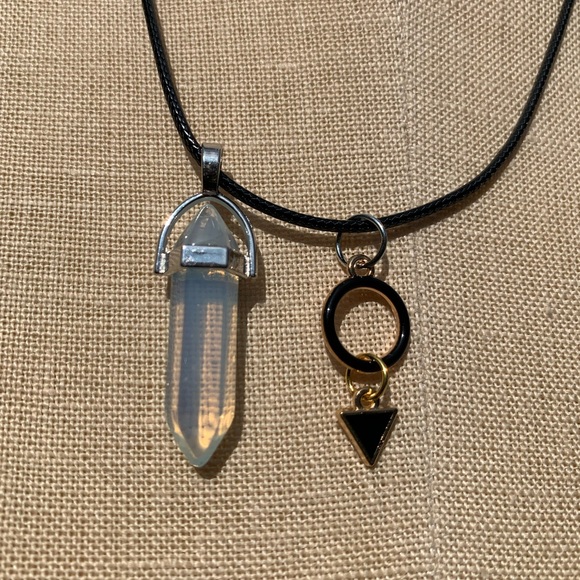 Handmade Dagger Opalite Resin Crystal Amulet Necklace & Triangle & Circle Charm - Picture 8 of 13